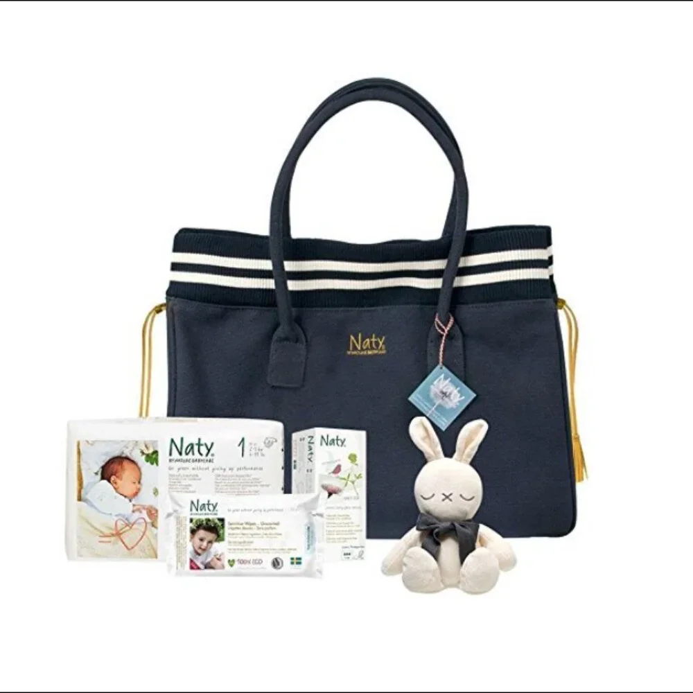 Naty Organic Nappy Bag, Diaper Bag, Blue/White - Bundle -Brand New
